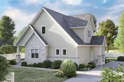 3-Bed Country Craftsman with 2-Story Cathedral Ceiling - 2062 Sq Ft