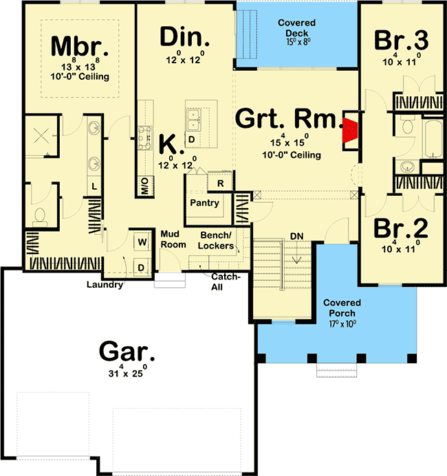 Plan 62725DJ: Modern 3-Bed Farmhouse Plan with Split Bedrooms - 1733 Sq Ft - Floor Plan - Main Level - Country, Farmhouse, Modern Farmhouse, Ranch, Traditional