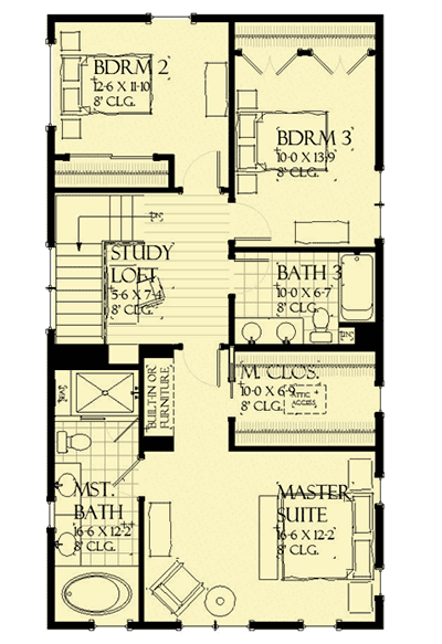 Plan 970057VC: Adorable Three Bedroom Cottage - Floor Plan - Second Floor - Cottage, Country, Craftsman, Traditional, Vacation