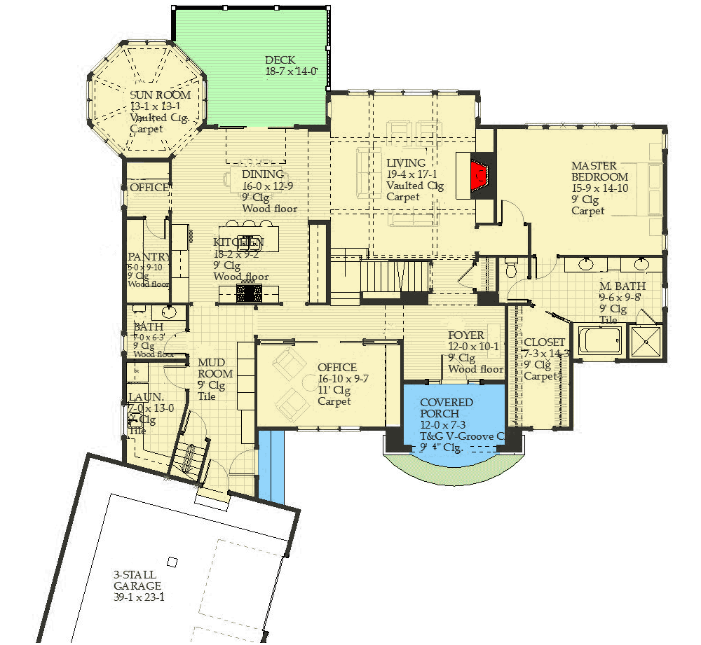 Plan 970055VC: Classic Country House Plan with Octagonal Sun Room - Floor Plan - Main Level - Country, New American, Traditional