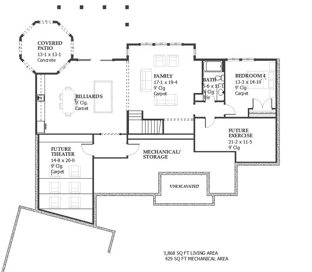 Plan 970055VC: Classic Country House Plan with Octagonal Sun Room - Floor Plan - Lower Level - Country, New American, Traditional