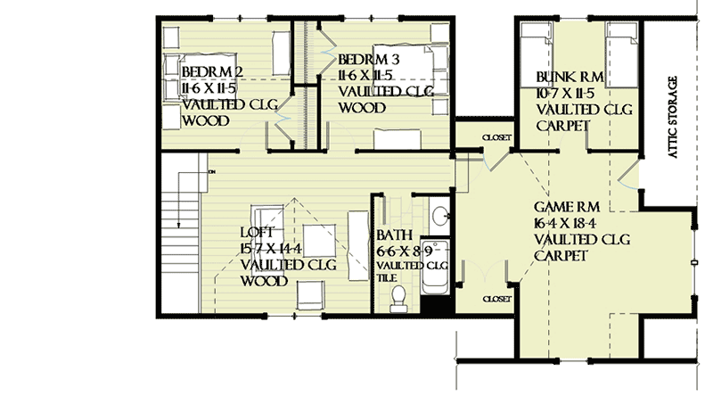 Plan 970056VC: Shingle Style House Plan with Game Room and Bunk Room - Floor Plan - 2nd Floor - New American, Shingle, Traditional