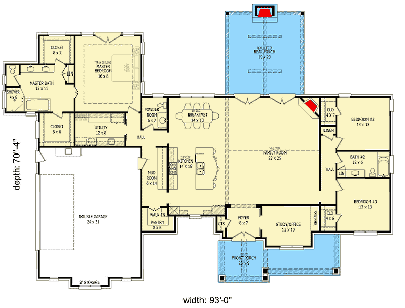 Plan 68518VR: Simplified 3-Bed Rugged Ranch Home Plan - 2820 Sq Ft - Floor Plan - Main Level - Craftsman, European, Hill Country, Ranch, Rustic