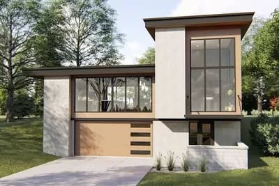 Striking  Modern House Plan with Courtyard and Drive-Under Garage