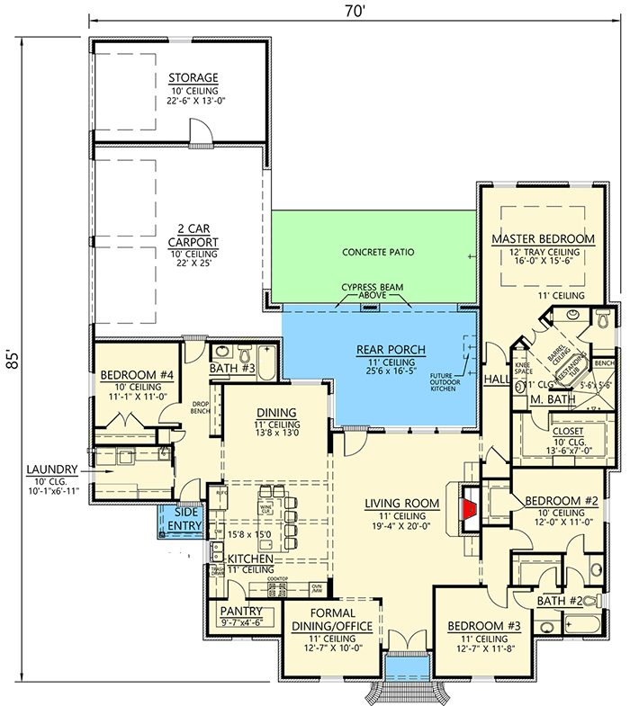 Plan 56427SM: Charming French Country House Plan with Open Concept Living Space - 2764 Sq Ft - Floor Plan - Main Level - Acadian, European, French Country, Louisiana-Style