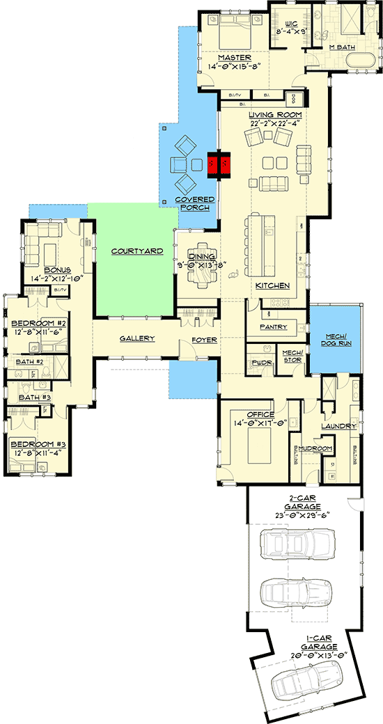 Plan 54228HU: Ultra Modern Farmhouse with Dog Run - 3832 Sq Ft - Floor Plan - Main Level - Contemporary, Mountain, Northwest