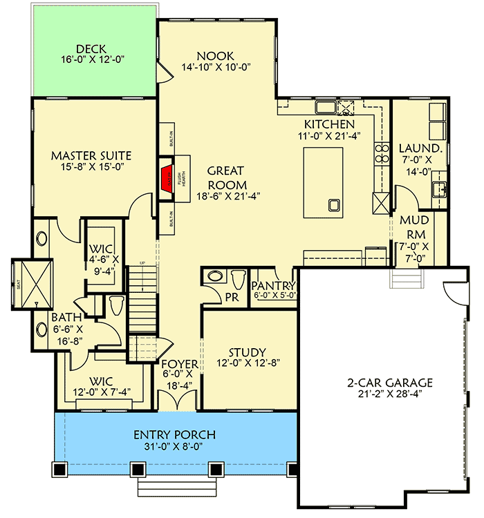 Plan 500032VV: "Upstairs For The Kids" II - Floor Plan - Main Level - Cottage, Country, Craftsman, Modern Farmhouse, New American, Northwest, Traditional