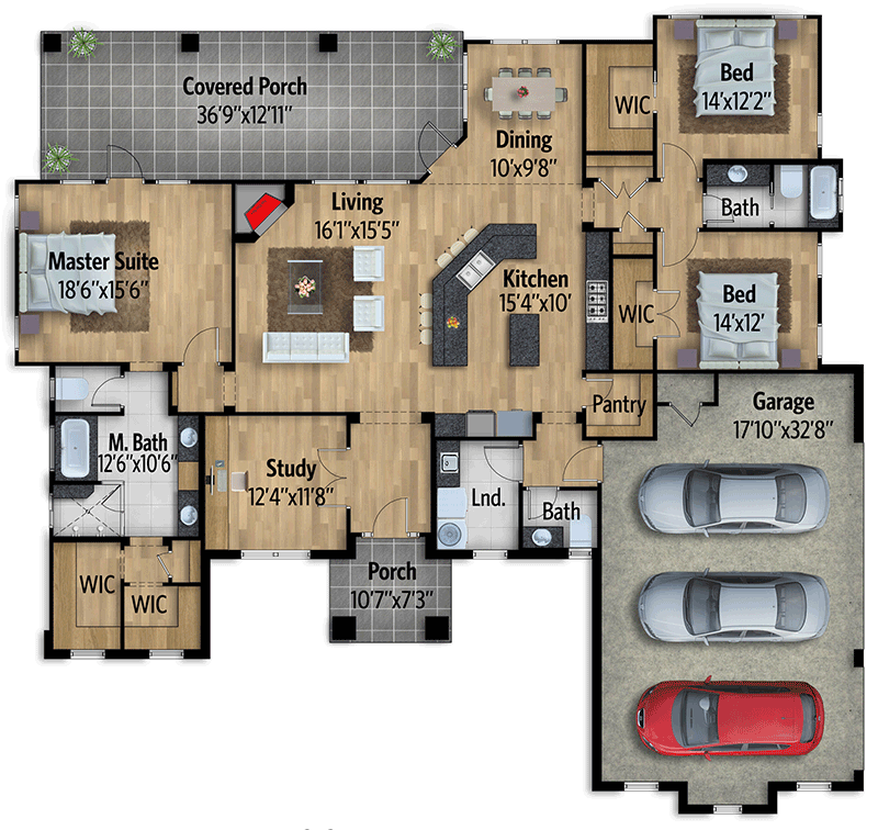 Plan 430034LY:  Split Bedroom Modern Hill Country House Plan - Floor Plan - Main Level - Contemporary, Hill Country