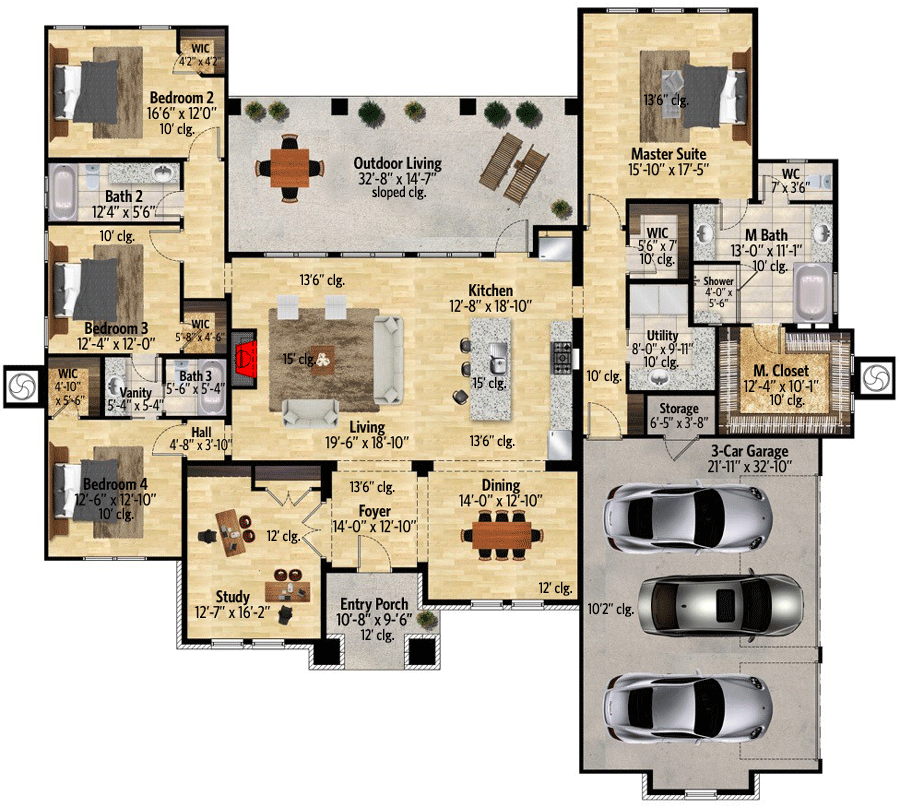 Plan 430035LY:  Four Bedroom European House Plan - Floor Plan - Main Level - European, French Country