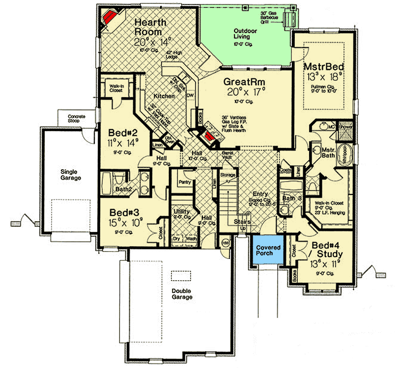 Plan 48569FM: French Country House Plan with Bonus Room - Floor Plan - Main Level - European, French Country