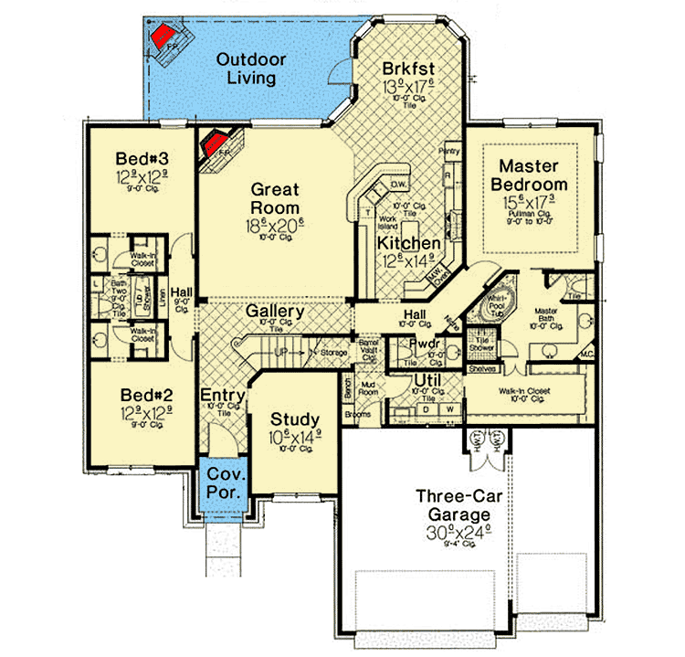 Plan 48574FM: European House Plan with Game Room and Media Room - Floor Plan - Main Level - European, French Country