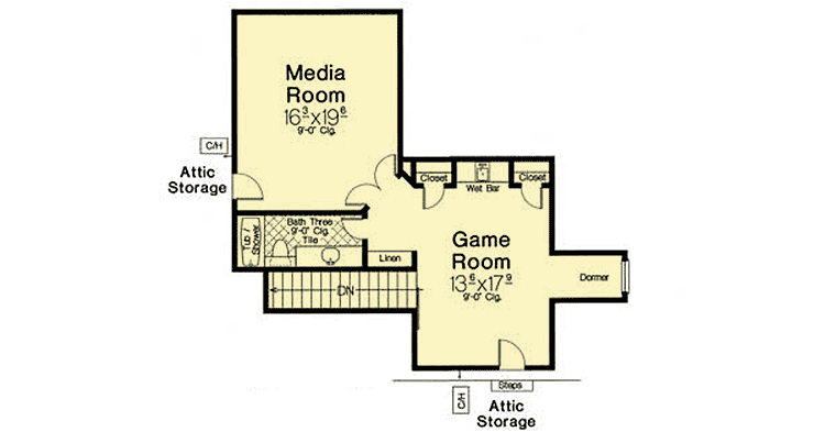 Plan 48574FM: European House Plan with Game Room and Media Room - Floor Plan - 2nd Floor - European, French Country