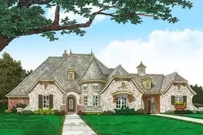 French Country House Plan with Attractive Turreted Dining Room - 2973 Sq Ft