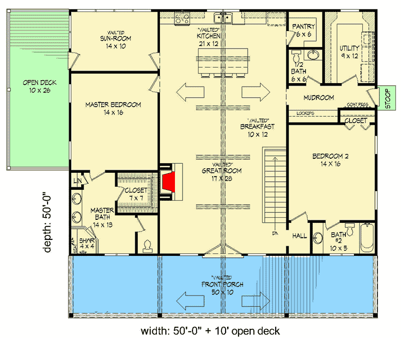 Plan 68521VR: Dramatic House Plan with Vaulted Interior - Floor Plan - Main Level - Country, Mountain, Ranch