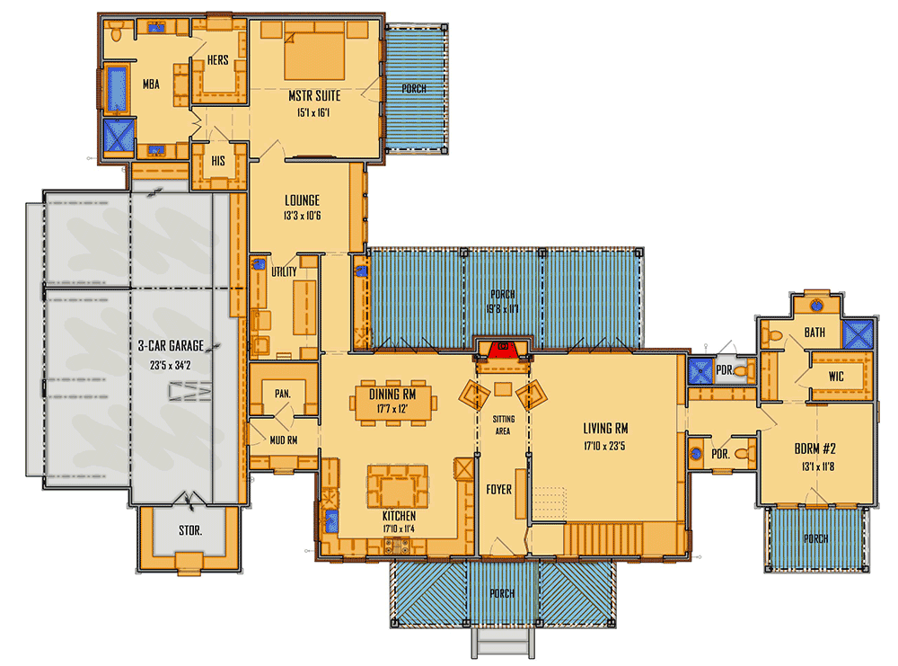 Plan 510021WDY: Chic Country Farmhouse - Floor Plan - Main Level - Country, Farmhouse, Southern
