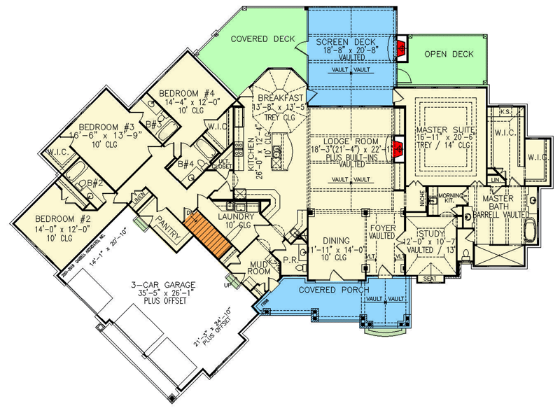 Plan 25637GE: Expandable Mountain Craftsman House Plan - 3773 Sq Ft - Floor Plan - Main Level - Craftsman, Mountain, Northwest, Rustic