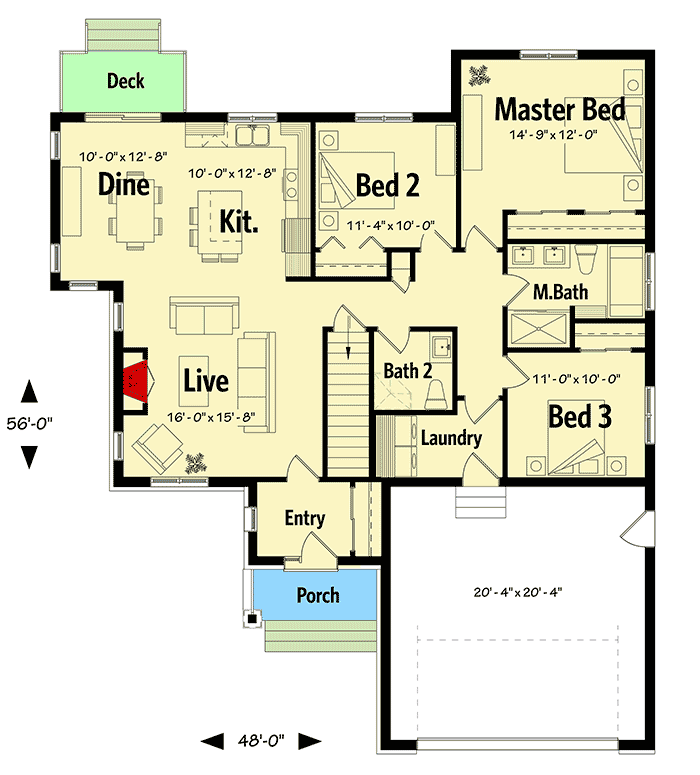 Plan 22494DR: 3-Bed Country Ranch Home Plan with Optional Versions - Floor Plan - Main Level - Country, Craftsman, Northwest, Ranch, Rustic