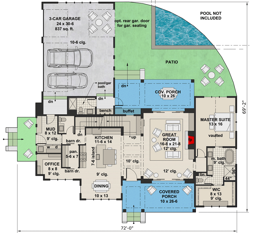 Plan 14662RK: Modern Farmhouse Plan Rich with Features - 2886 Sq Ft - Floor Plan - Main Level - Country, Farmhouse, Modern Farmhouse, New American