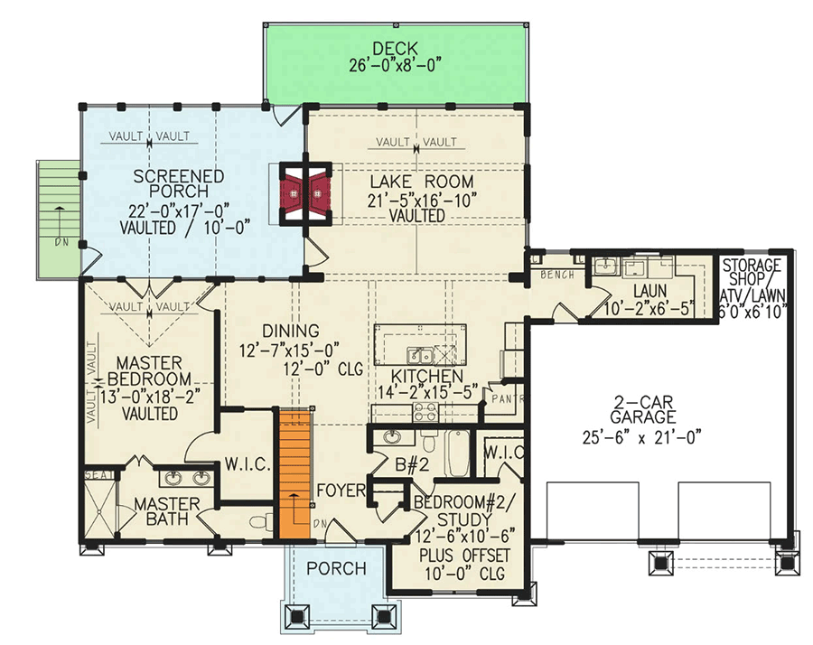 Plan 25638GE: Flexible Craftsman Cottage Home Plan - 2510 Sq Ft - Floor Plan - Main Level - Cottage, Craftsman, Mountain, Vacation