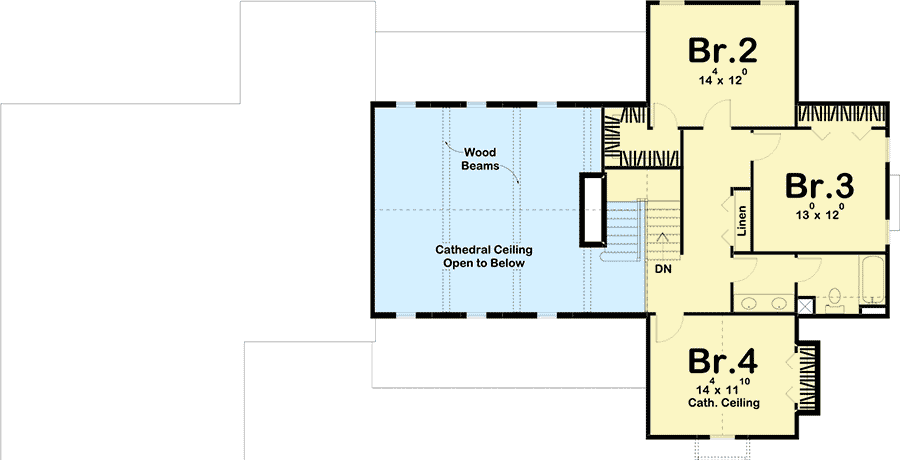 Plan 62728DJ: Classic Farmhouse with Two-story Great Room  - Floor Plan - 2nd Floor - Country, Farmhouse, Modern Farmhouse