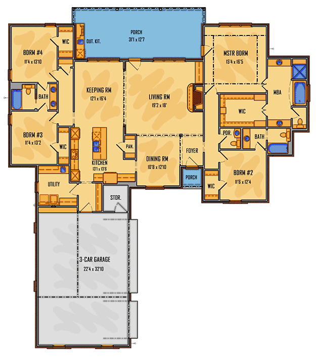 Plan 510023WDY: Acadian Beauty - Floor Plan - Main Level - Acadian, European, French Country, Louisiana-Style, Southern