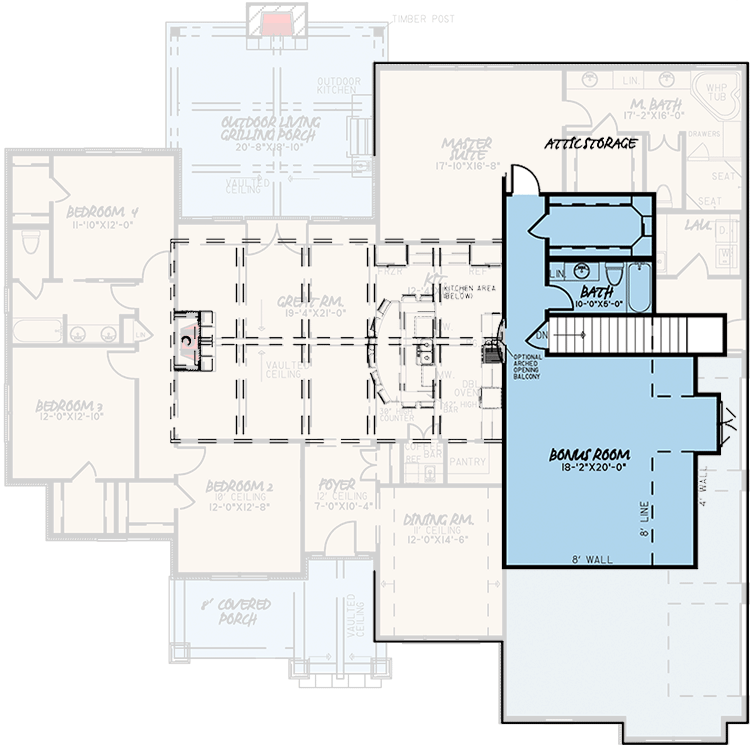 Plan 70577MK: 4-Bed House Plan with Vaulted Great Room and Bonus Over Garage - 2556 Sq Ft - Floor Plan - 2nd Floor - Craftsman, Traditional