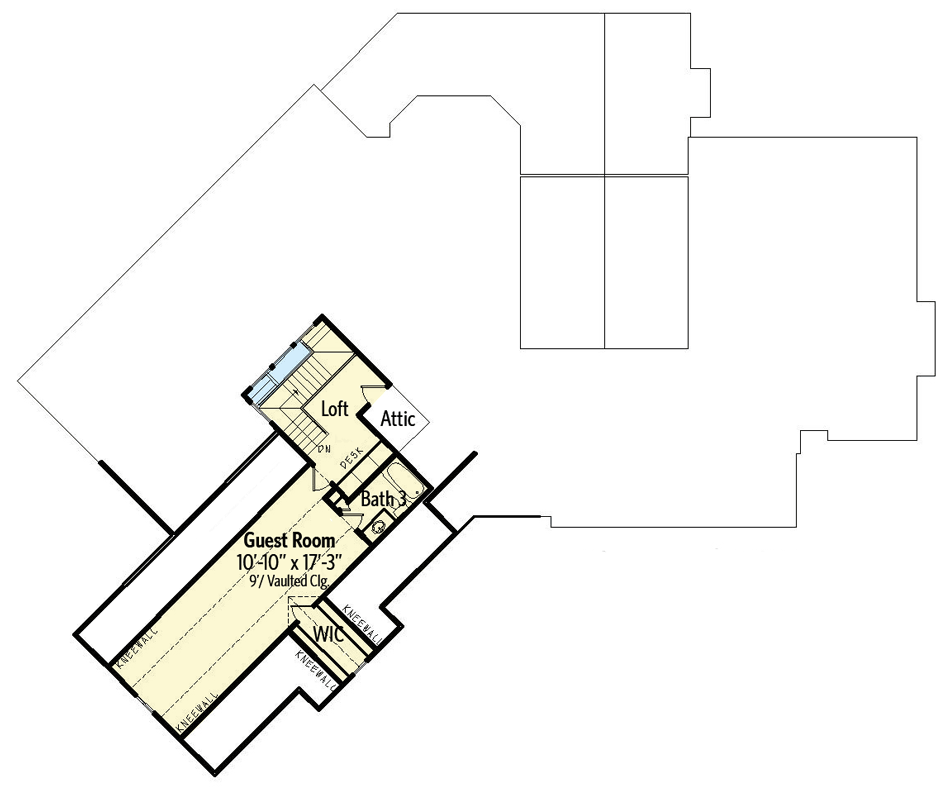 Plan 25639GE: Angled Garage with Bonus Space Above - Floor Plan - 2nd Floor - Country, Craftsman, Traditional