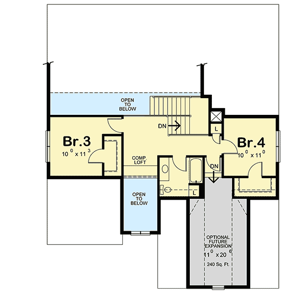 Plan 42519DB: 3-Bed Craftsman House Plan with Two Master Suites - 2232 Sq Ft - Floor Plan - 2nd Floor - Craftsman, Traditional