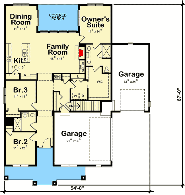 Plan 42523DB: 3-Bed House Plan with Privacy Built In - Floor Plan - Main Level - Craftsman