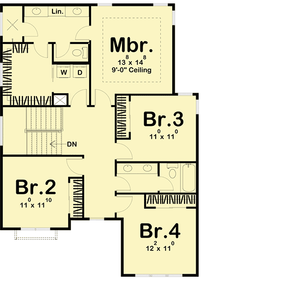 Plan 62731DJ: New American House Plan with Centrally Located Kitchen - 2230 Sq Ft - Floor Plan - 2nd Floor - Country, Craftsman, New American