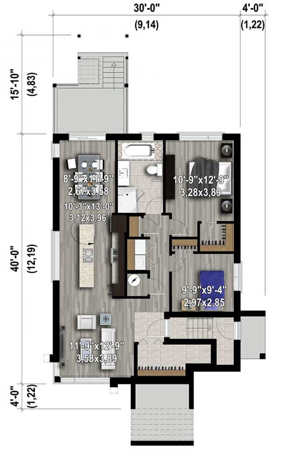 Plan 80912PM: Prairie Style Triplex with Full Floor 2 Bed 1 Bath 1185 Sq Ft Units  - Floor Plan - Lower Level - Contemporary, Northwest, Prairie