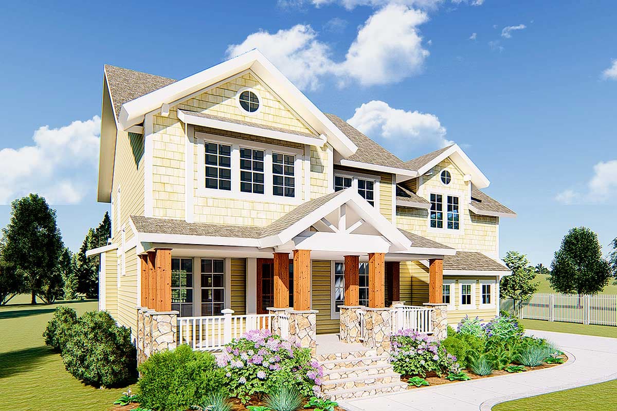 Plan 500035VV: 4-Bed Craftsman Home Plan with Beds Upstairs and 3-Car Garage - Image #4 - Craftsman, New American, Northwest