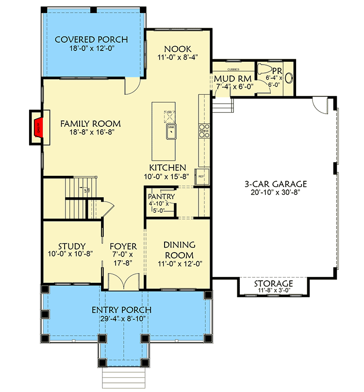 Plan 500035VV: 4-Bed Craftsman Home Plan with Beds Upstairs and 3-Car Garage - Floor Plan - Main Level - Craftsman, New American, Northwest