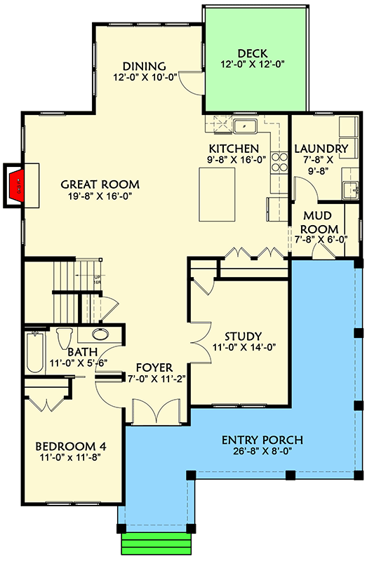 Plan 500041VV: Master Up 4-Bed Farmhouse Plan - Floor Plan - Main Level - Cottage, Country, Farmhouse, Modern Farmhouse, Traditional