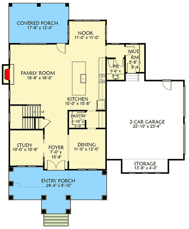 Plan 500038VV: 4-Bed Craftsman Home Plan with Beds and Laundry Upstairs - Floor Plan - Main Level - Craftsman, Northwest