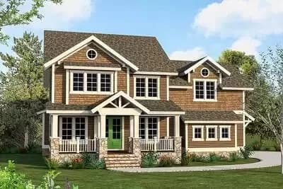 4-Bed Craftsman House Plan with Beds and Laundry Upstairs