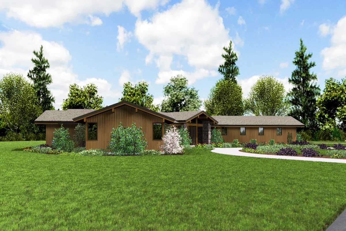 Plan 69664AM: X-Shaped House Plan with 3-Car Garage - 3278 Sq Ft - Image #4 - Contemporary, Mid Century Modern, Modern, Northwest, Prairie