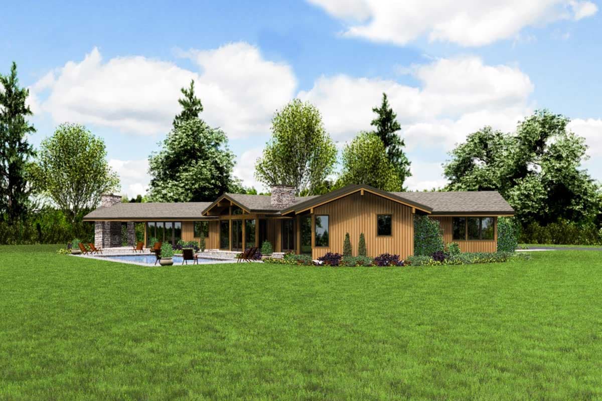 Plan 69664AM: X-Shaped House Plan with 3-Car Garage - 3278 Sq Ft - Image #6 - Contemporary, Mid Century Modern, Modern, Northwest, Prairie