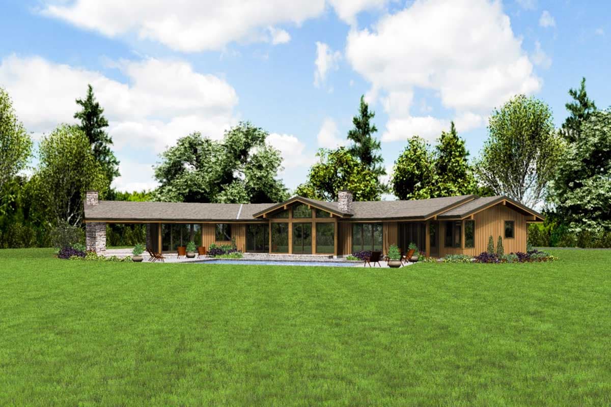 Plan 69664AM: X-Shaped House Plan with 3-Car Garage - 3278 Sq Ft - Image #8 - Contemporary, Mid Century Modern, Modern, Northwest, Prairie