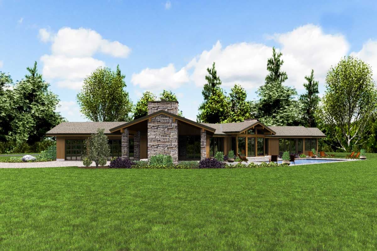 Plan 69664AM: X-Shaped House Plan with 3-Car Garage - 3278 Sq Ft - Image #10 - Contemporary, Mid Century Modern, Modern, Northwest, Prairie