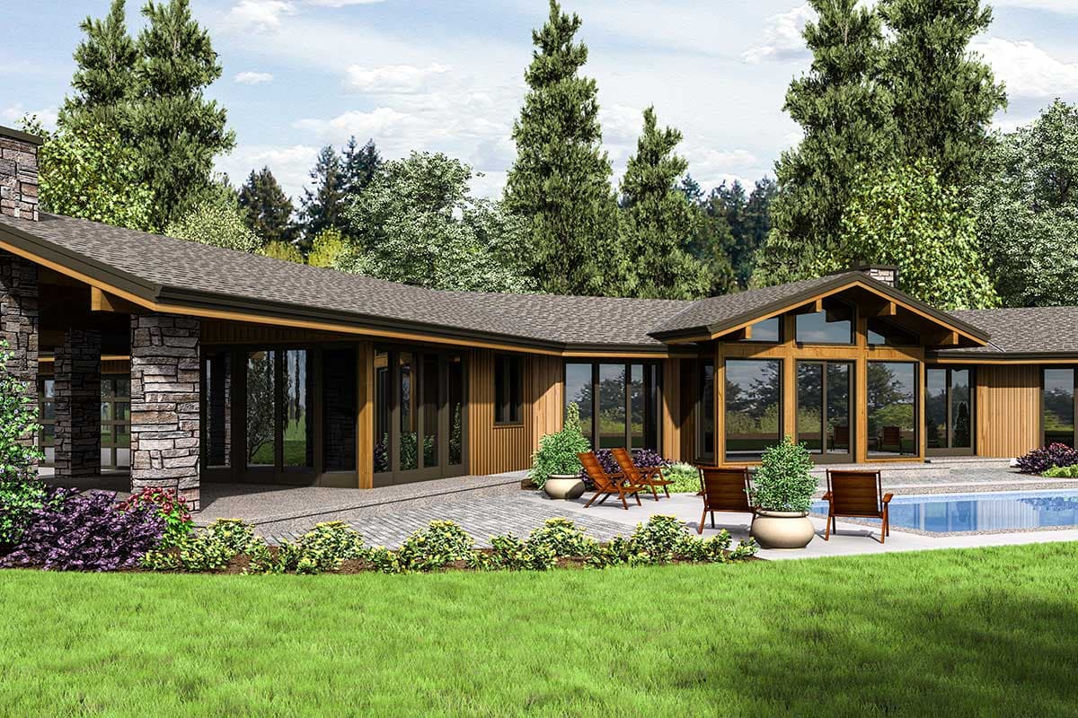 Plan 69664AM: X-Shaped House Plan with 3-Car Garage - 3278 Sq Ft - Image #7 - Contemporary, Mid Century Modern, Modern, Northwest, Prairie