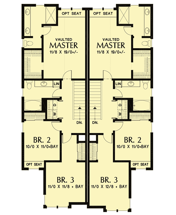Plan 69666AM: Craftsman Duplex House Plan with Covered Entries - Floor Plan - 2nd Floor - Craftsman, Northwest