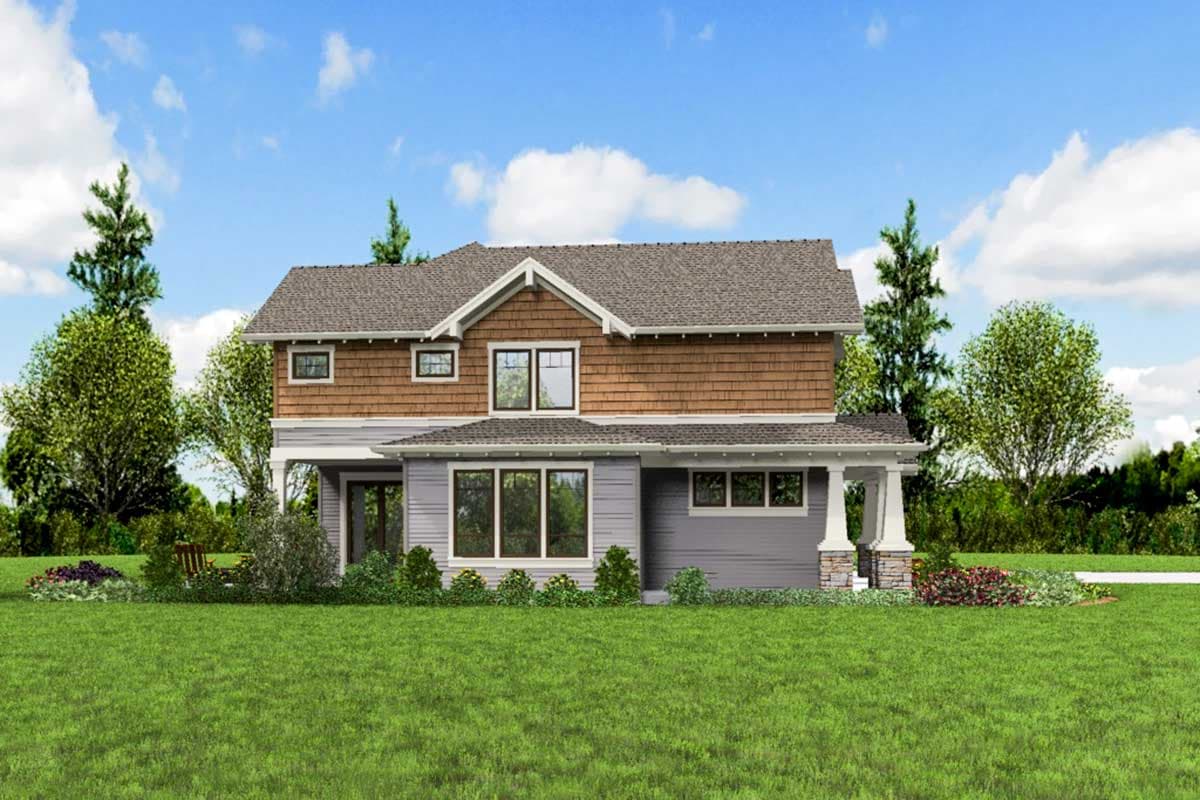 Plan 69672AM: Shingle-Style House Plan with 3-Car Garage - Image #4 - Craftsman, Northwest, Shingle