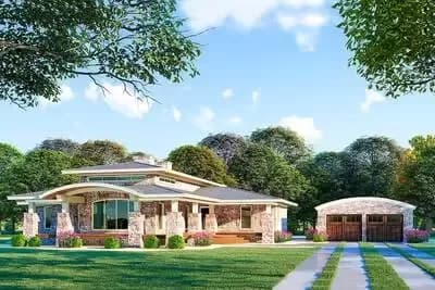 Modern Prairie-Style House Plan with 2 Fireplaces