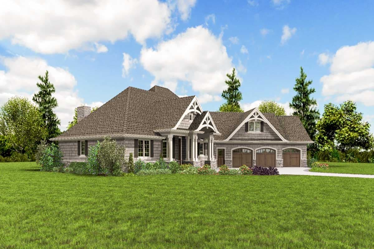 Plan 69678AM: Three Bedroom Craftsman Home Plan with Expanded Garage - Image #4 - Craftsman, Northwest, Shingle