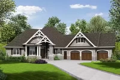 Three Bedroom Craftsman Home Plan with Expanded Garage