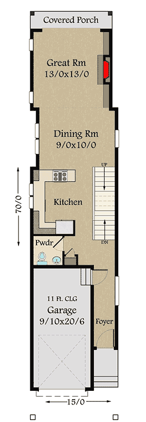 Plan 85244MS: Narrow Lot 3 Bed Craftsman House Plan with 1-Car Garage - Floor Plan - Main Level - Craftsman, Northwest