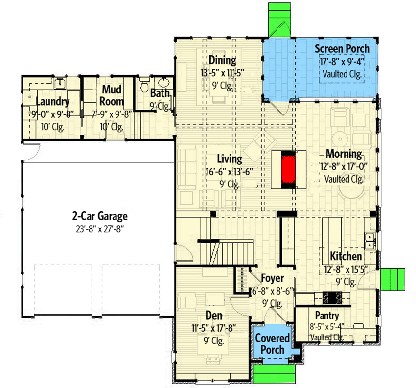 Plan 970067VC: Elegant Tudor House Plan with Upstairs Loft and Bedroom Balconies - Floor Plan - Main Level - European, Southern, Tudor