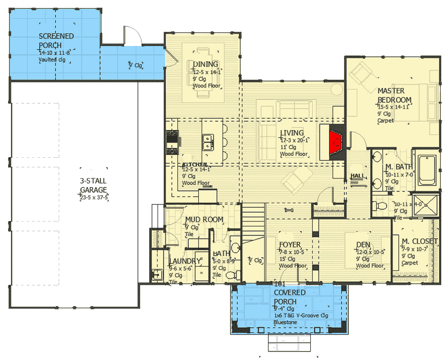Plan 970070VC: Charming 3-Bed Cottage Ranch - Floor Plan - Main Level - Cottage, Country, Ranch