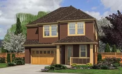 Vaulted Master in 4-Bed Narrow Lot Traditional House Plan